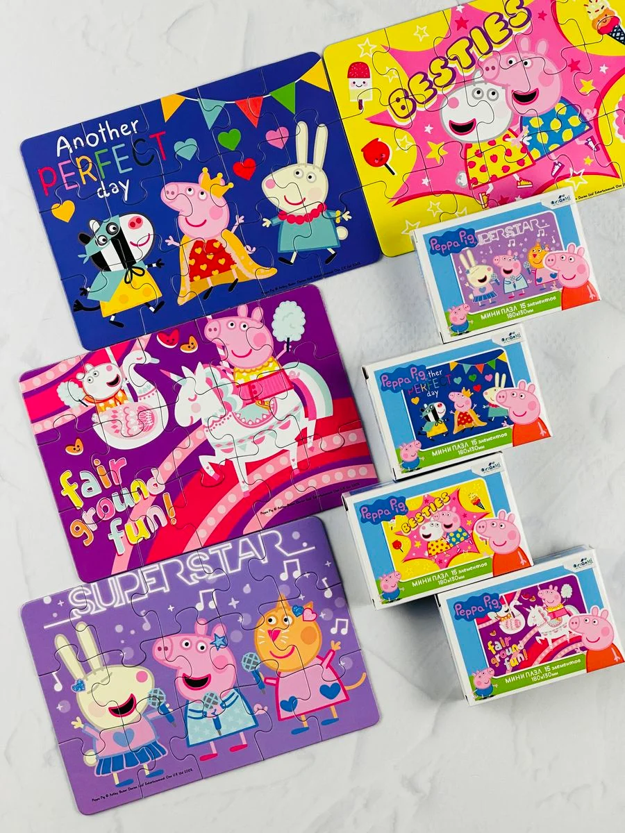Пазл для малышей Свинка Пеппа 4 шт 15 Мозаика игра пепа Peppa Pig мультяшные любимые герои