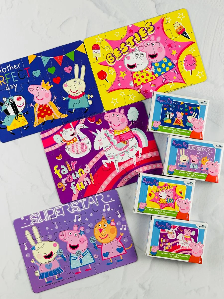 Пазл для малышей Свинка Пеппа 4 шт 15 Мозаика игра пепа Peppa Pig мультяшные любимые герои