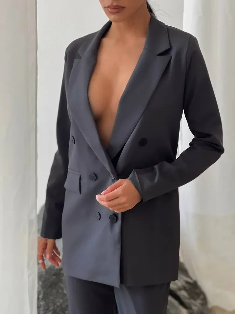 Тёмно-серый костюм классический деловой женский Blazer