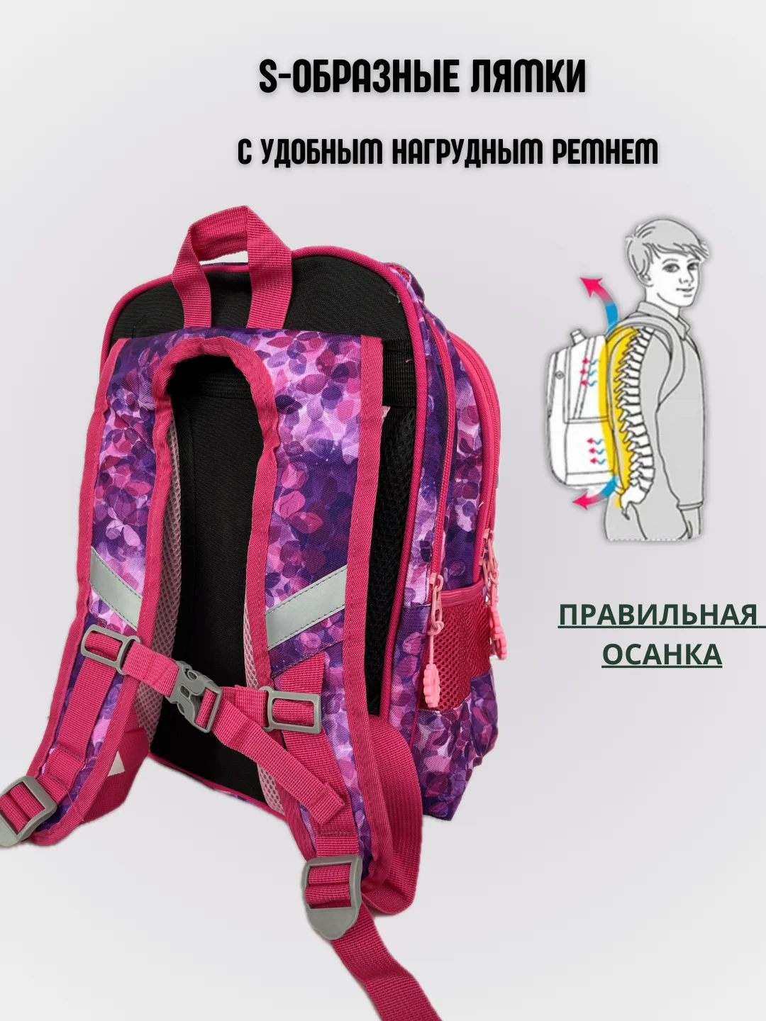 Сиреневый рюкзак ортопедический для начальных классов, ранец школьный для девочек, детский портфель