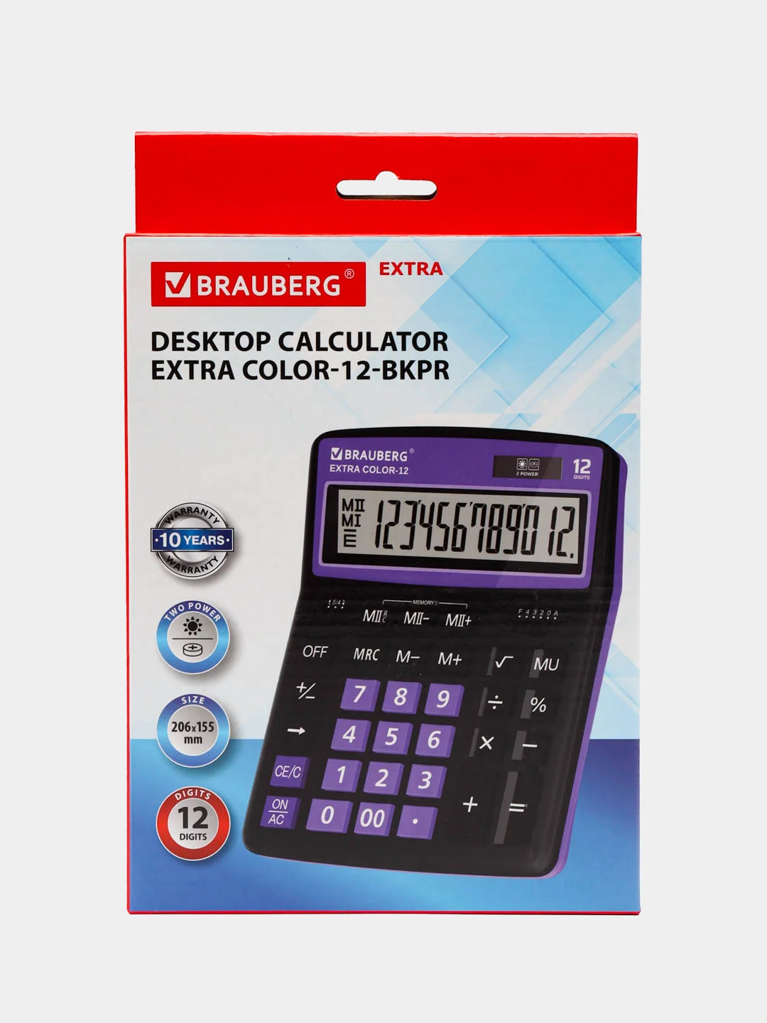 Калькулятор настольный Brauberg Extra Color12-bkpr 206x155 мм 12 разрядов,Черно-фиолетовый
