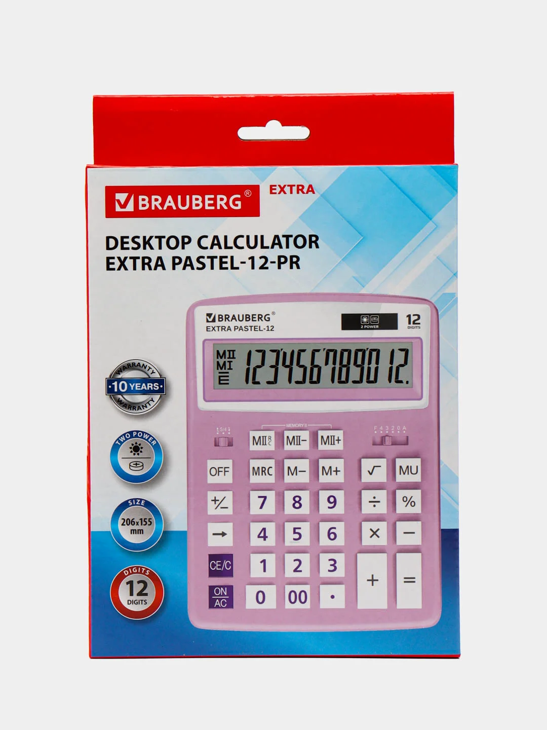 Калькулятор настольный Brauberg Extra Pastel-12-pr (206x155 мм), 12 разрядов, Сиреневый