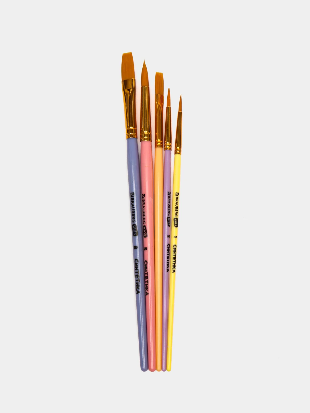 Кисти Brauberg Kids, 201075, для рисования в школу 5 шт, кисточки № 1 2 5 8, синтетика