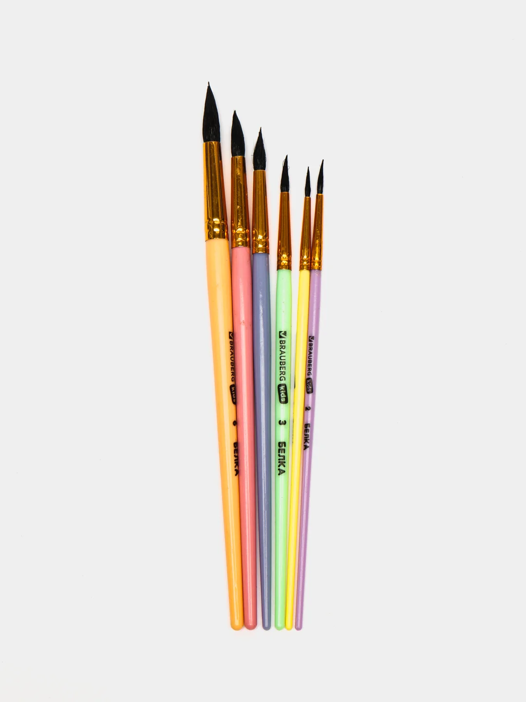 Кисти Brauberg Kids, 201083, для рисования в школу 6 шт, кисточки № 1 2 3 4 5 6, белка
