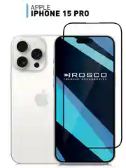 Прозрачный чехол + стекло для iPhone 15 Pro противоударный силиконовый ROSCO прозрачный с углами
