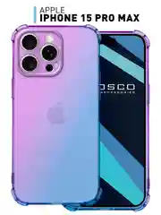 Фиолетовый чехол + стекло для iPhone 15 Pro Max противоударный силиконовый ROSCO прозрачный с углами