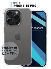 Чехол для iPhone 15 Pro противоударный силиконовый ROSCO прозрачный с усиленными углами