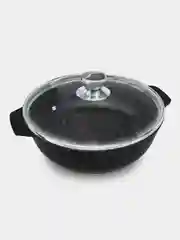 Жаровня Нева Металл Посуда, со стеклянной крышкой, чёрный гранит, литая, 3 л