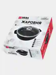 Жаровня Нева Металл Посуда, со стеклянной крышкой, чёрный гранит, литая, 3 л