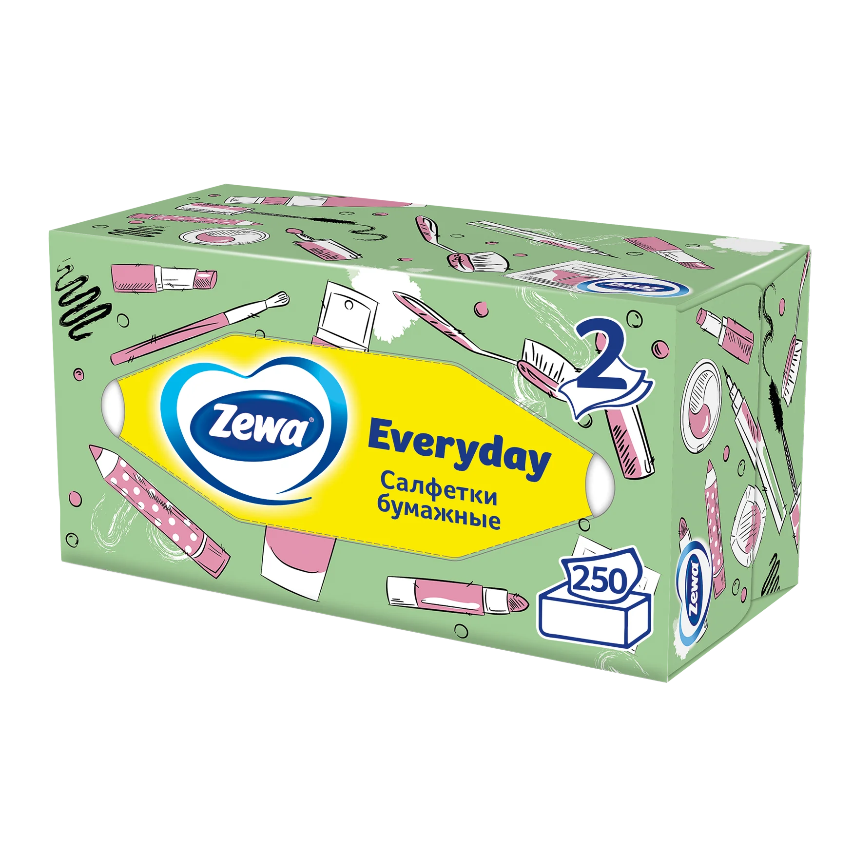 Салфетки бумажные в коробке Zewa Everyday, 2 слоя, 250 штук