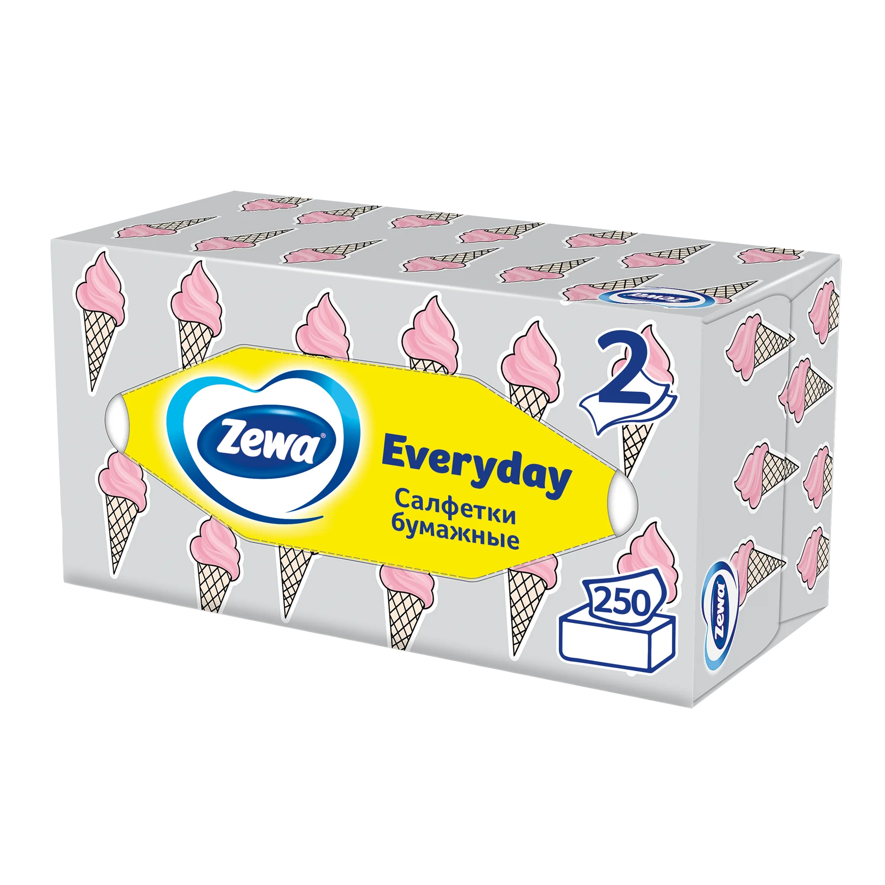 Салфетки бумажные в коробке Zewa Everyday, 2 слоя, 250 штук