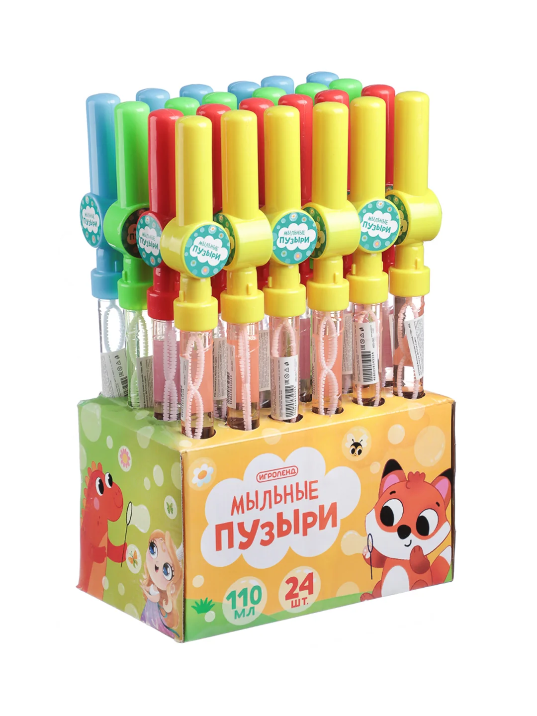 Мыльные пузыри с ручкой, 110 мл, 48х7х7 см, 4 цвета