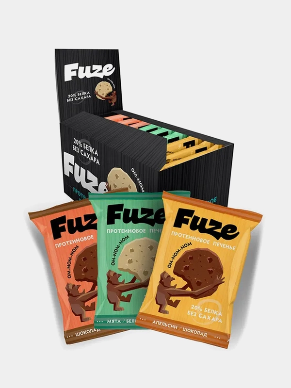 Протеиновое печенье Fuze Шоколадный микс, без сахара, 9 штук, 40 г