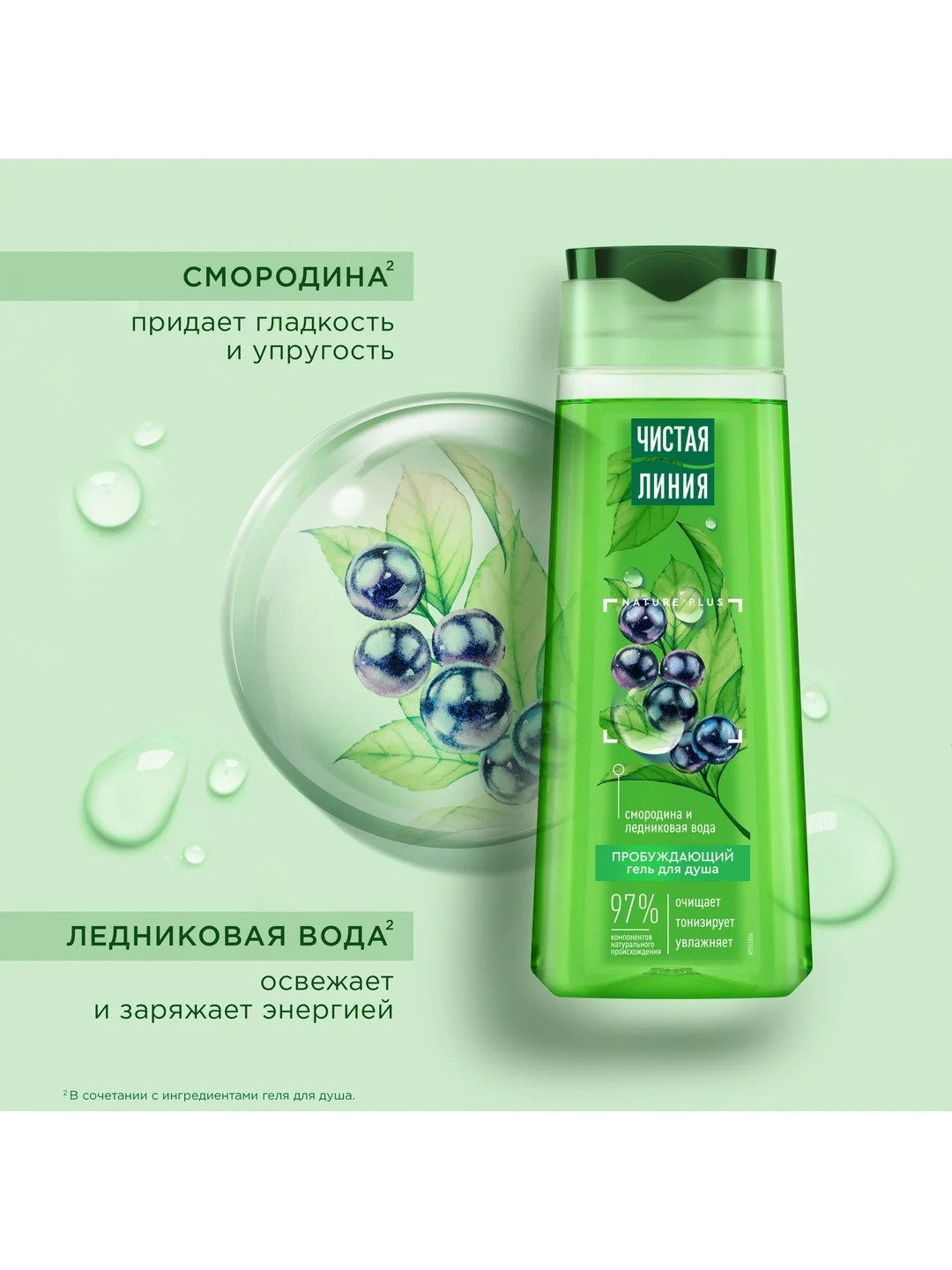 Гель для душа Чистая линия, Пробуждающий, смородина и ледниковая вода, 250 мл