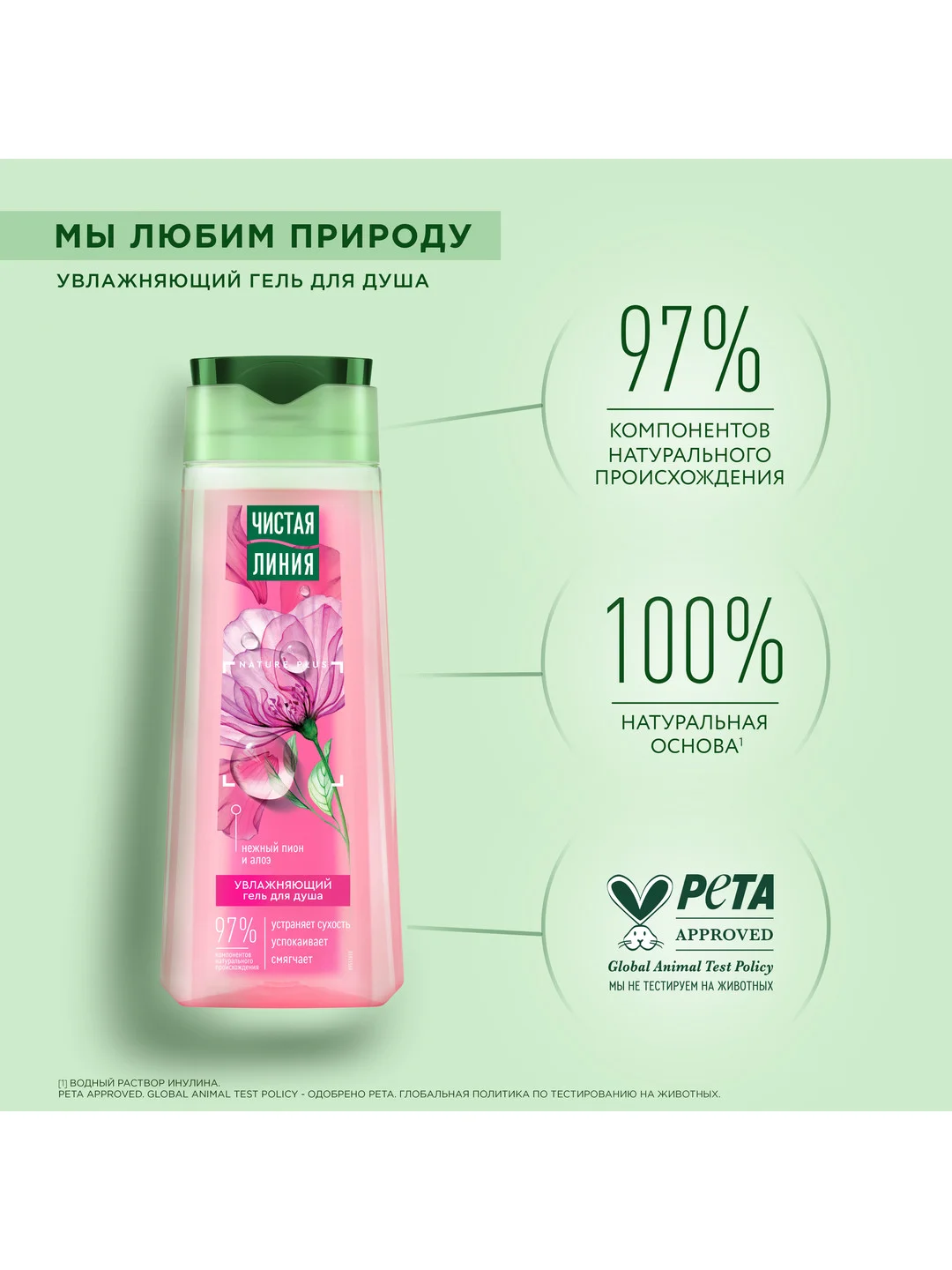 Гель для душа Чистая линия "Увлажняющий", пион и алоэ, 250 мл