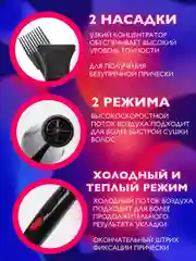 Черный фен для волос, с насадками 5000 вт