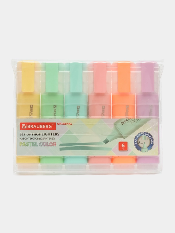 Текстовыделители Brauberg Original Pastel набор 6 цветов, пастельные маркеры, линия 1-5 мм