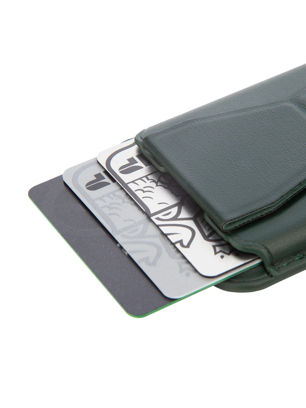 Тёмно-зелёный картхолдер-подставка MagSafe Wallet для iPhone кожаный магнитный BROSCORP карман-кошелек