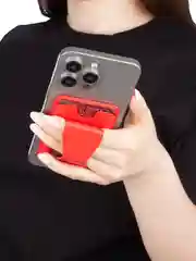 Красный картхолдер-подставка MagSafe Wallet для iPhone кожаный магнитный BROSCORP карман-кошелек