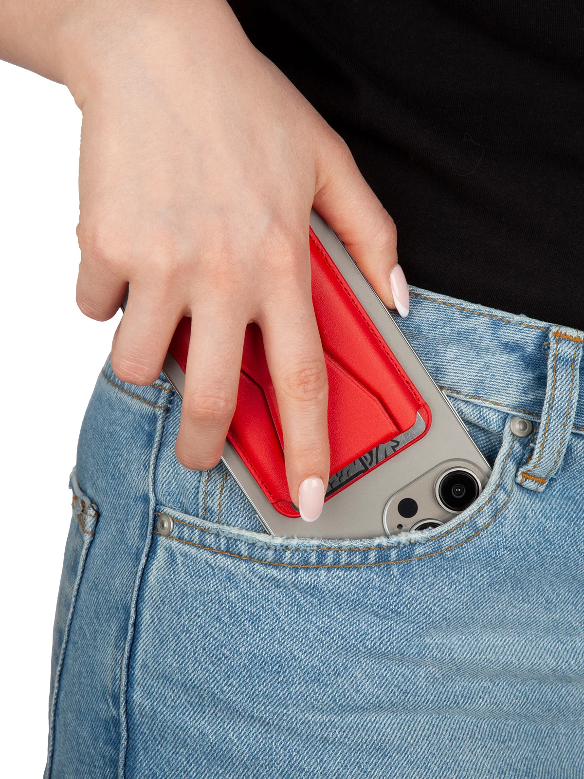 Красный картхолдер-подставка MagSafe Wallet для iPhone кожаный магнитный BROSCORP карман-кошелек