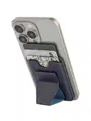 Синий картхолдер-подставка MagSafe Wallet для iPhone кожаный магнитный BROSCORP карман-кошелек