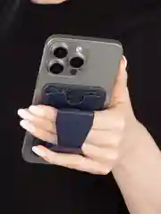 Синий картхолдер-подставка MagSafe Wallet для iPhone кожаный магнитный BROSCORP карман-кошелек
