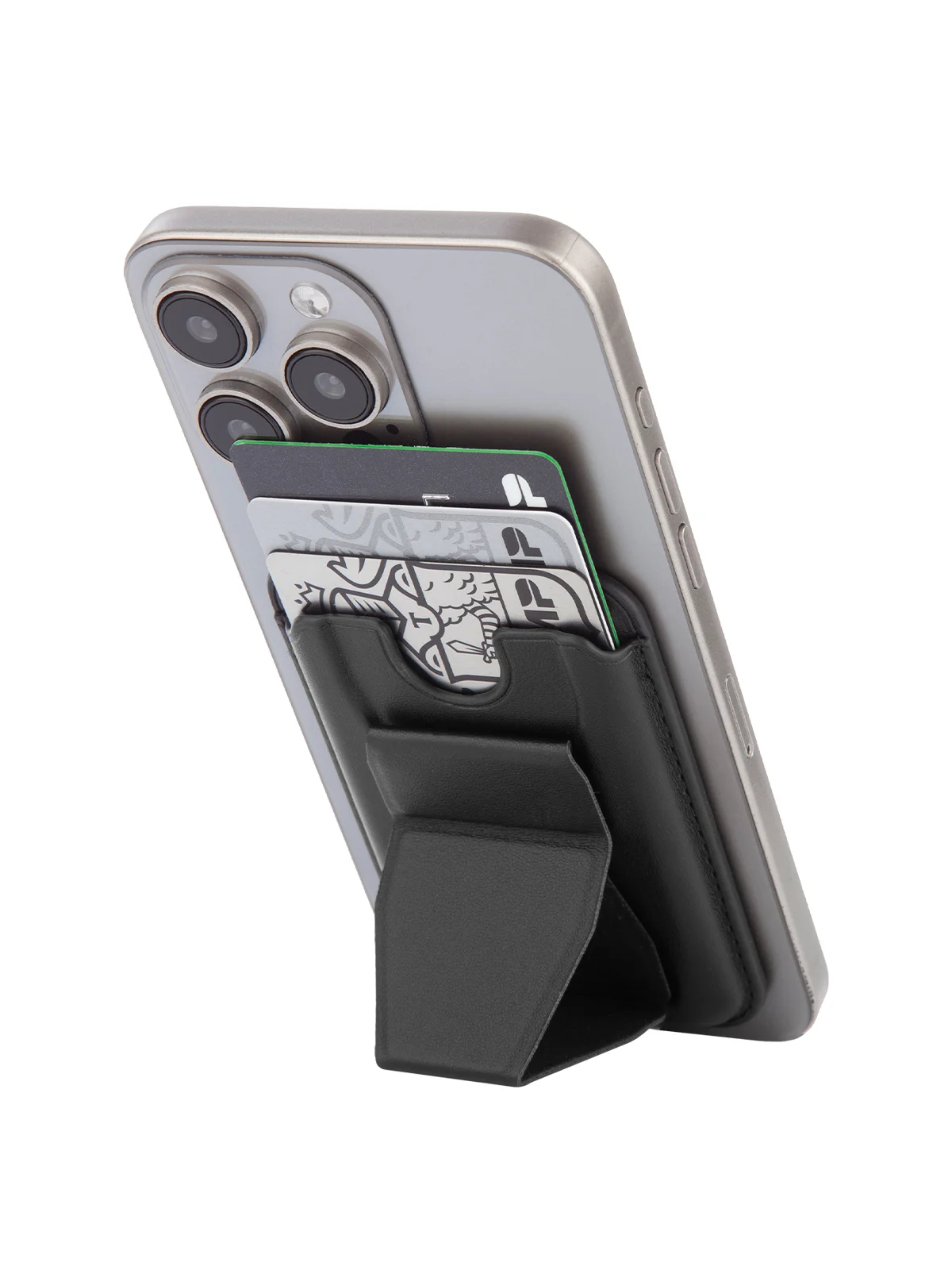 Черный картхолдер-подставка MagSafe Wallet для iPhone кожаный магнитный BROSCORP карман-кошелек