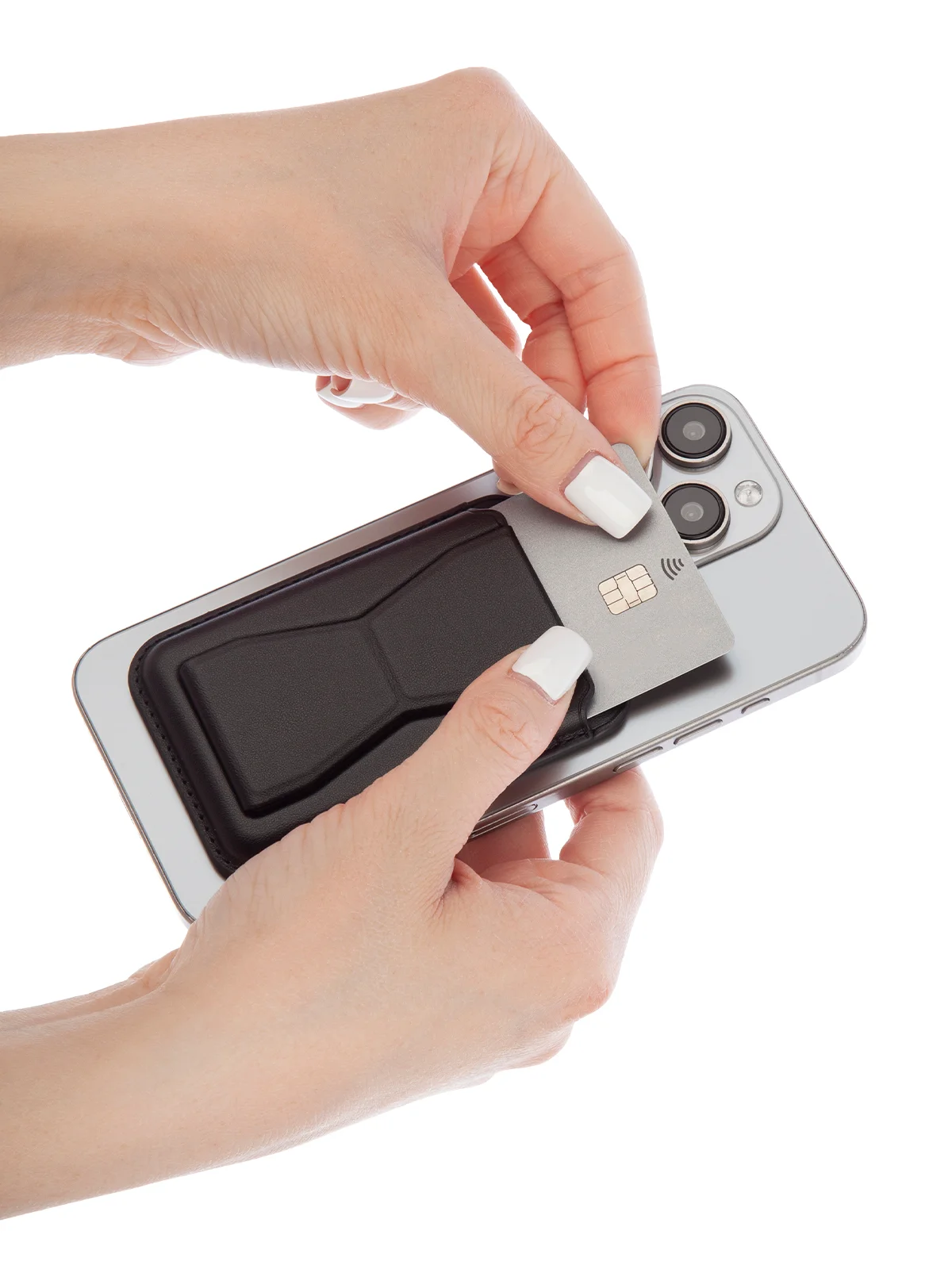 Черный картхолдер-подставка MagSafe Wallet для iPhone кожаный магнитный BROSCORP карман-кошелек