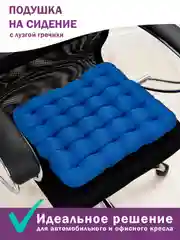 Синий подушка ортопедическая Bio-Line, на компьютерный стул, с гречневой лузгой, 40 х 40 см
