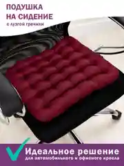 Бордовый подушка ортопедическая Bio-Line, на компьютерный стул, с гречневой лузгой, 40 х 40 см