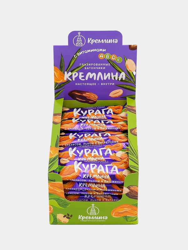 Батончик Кремлина "Курага с арахисом, льном и витаминами", глазированный, 30 штук, 30 г