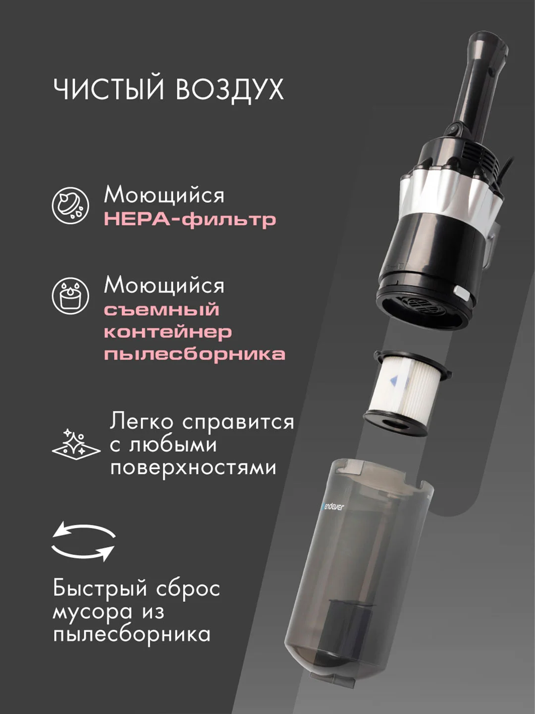 Вертикальный пылесос циклонного типа ENDEVER SKYCLEAN VC-296