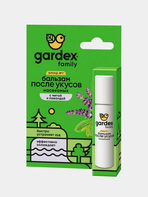 Бальзам после укусов насекомых Gardex Family, роликовый, с мятой и лавандой, 7 мл
