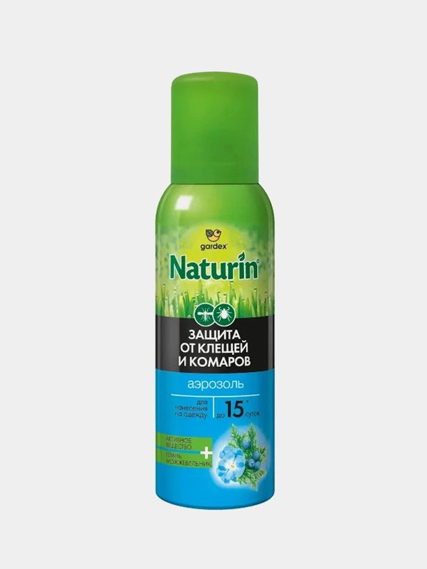 Аэрозоль от клещей и комаров Gardex Naturin, на одежду, 100 мл
