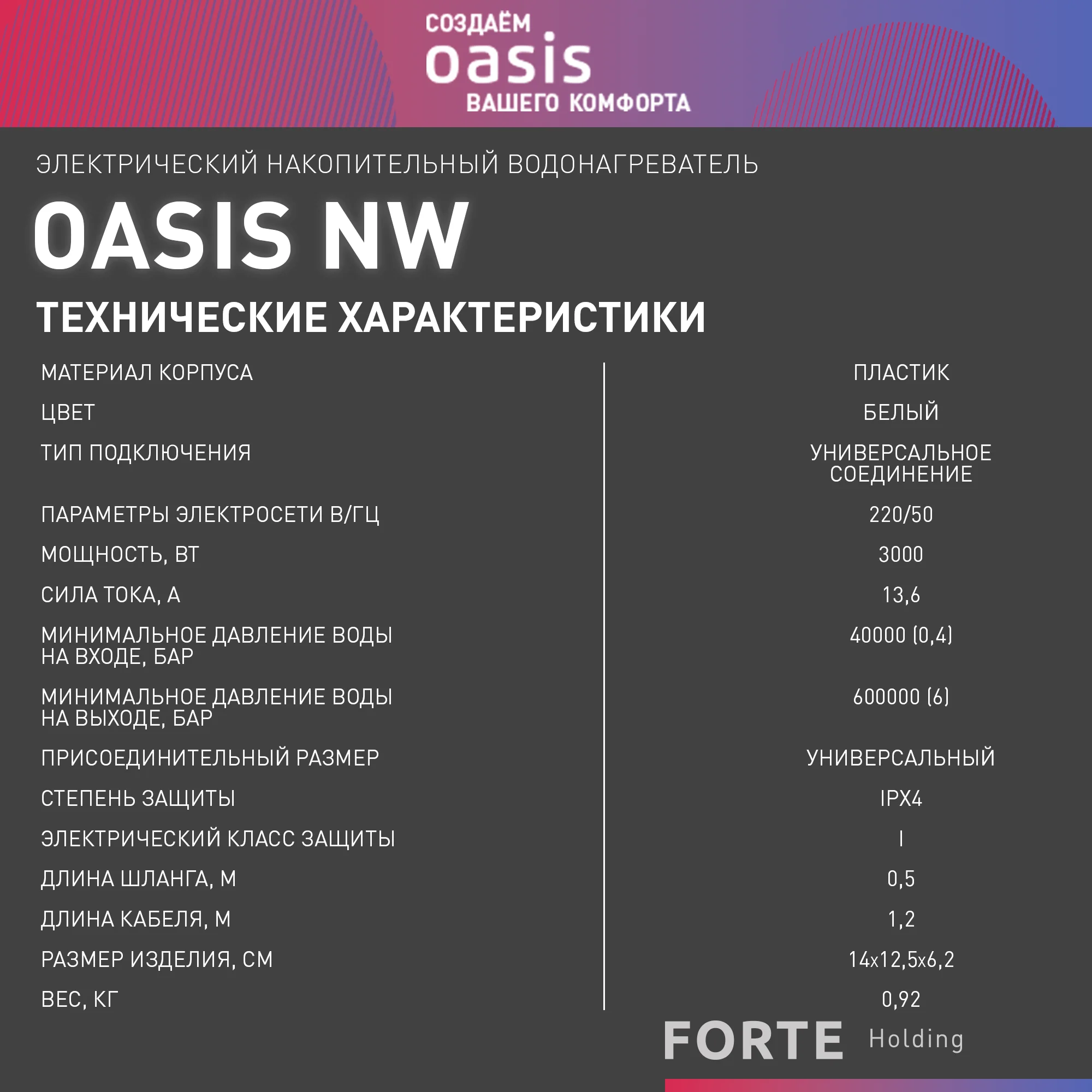 Белый электрический проточный водонагреватель "Oasis" NW
