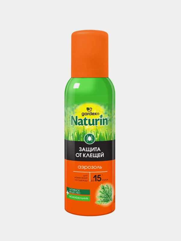 Аэрозоль от клещей Gardex Naturin, на одежду, с дополнительной защитой от комаров, 100 мл