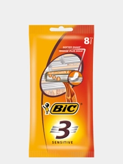 Бритва мужская одноразовая, 3 лезвия, увлажняющая полоска алоэ вера, BIC 3 Sensitive,8 шт