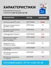Моторное масло TAKAYAMA SAE 0W-16, ILSAC GF-6B, API SP, синтетическое, 4 л