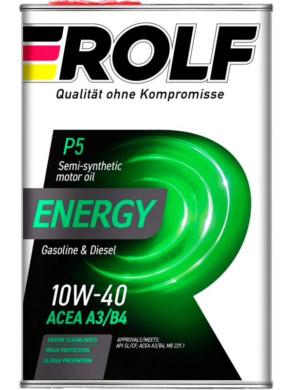 Моторное масло ROLF ENERGY SAE 10W-40, API SL/CF Полусинтетическое 4 л