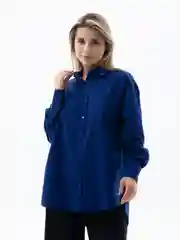 Синий женская базовая рубашка, оверсайз