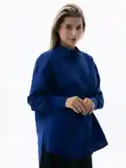 Синий женская базовая рубашка, оверсайз