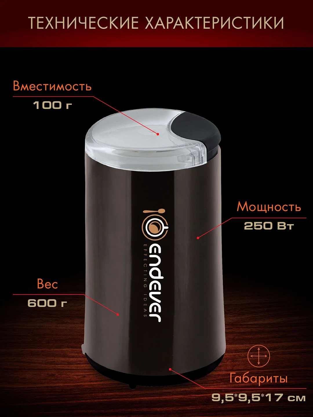 Черный кофемолка ENDEVER COSTA-1054