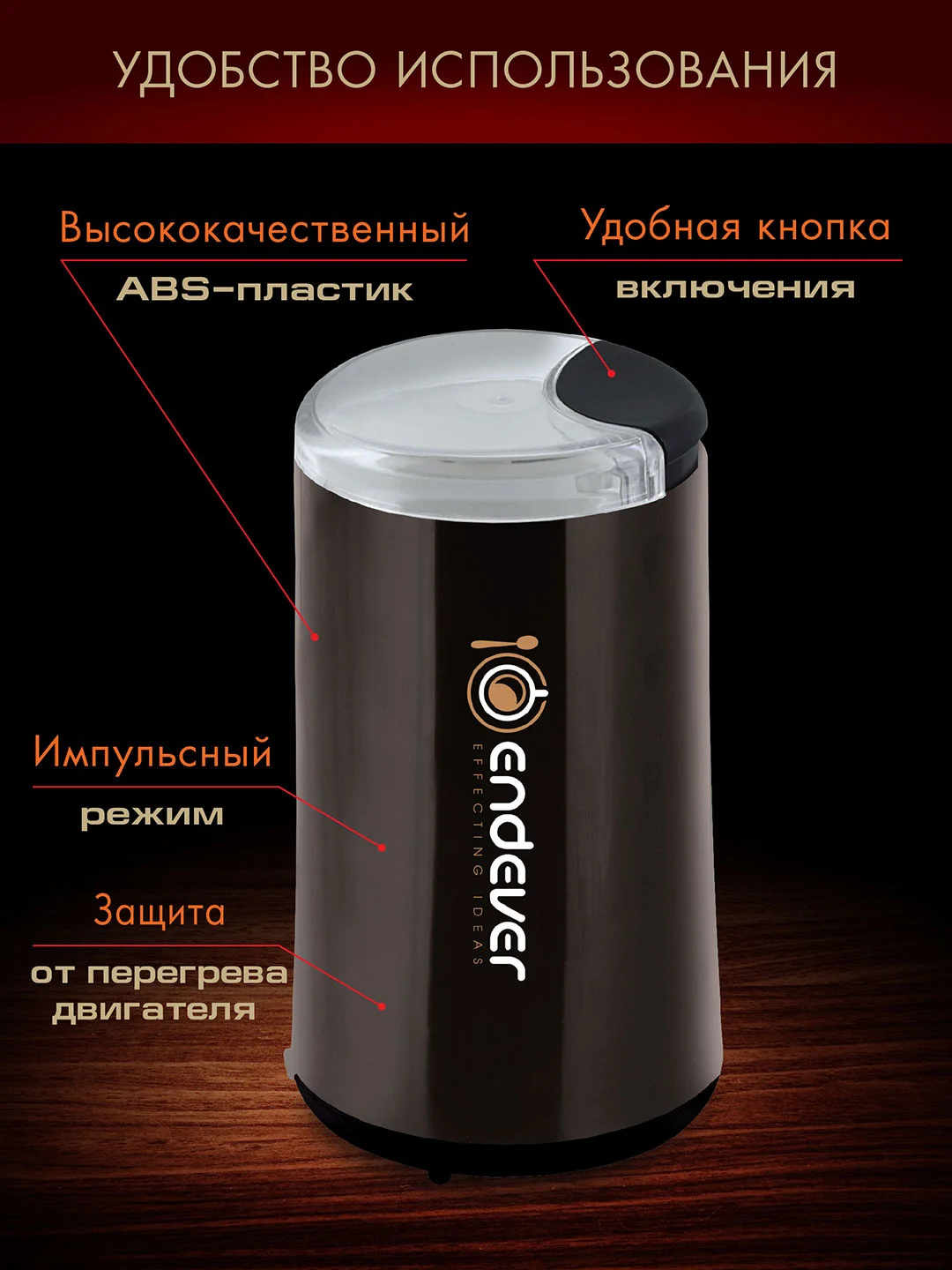 Черный кофемолка ENDEVER COSTA-1054