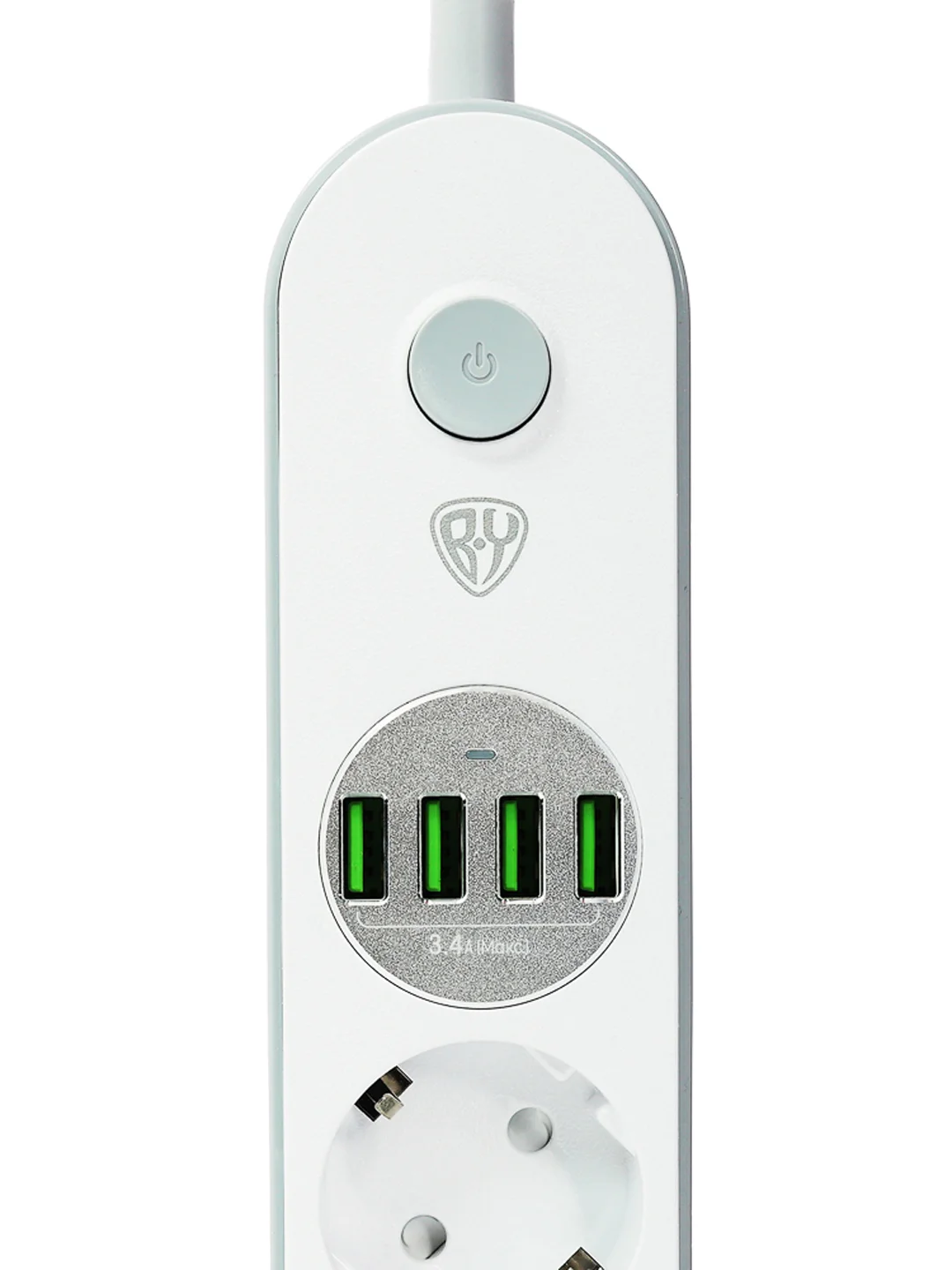 Удлинитель 4 гнезда, 2 метра, 4xUSB 3.4 А суммарно, 16 А, нагрузка до 3 кВт