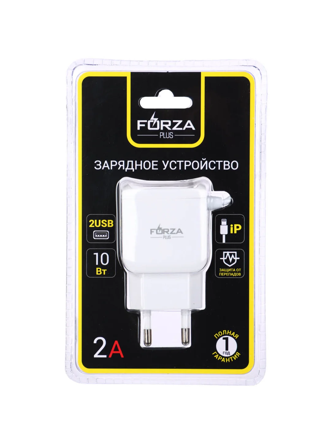 Сетевое зарядное устройство Старт, встроенный кабель, 2xUSB, 2 А, 5 В, белый