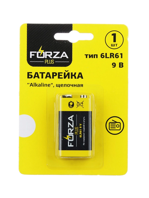 Батарейка 1 штука, тип Крона, "Alkaline" щелочная, BL