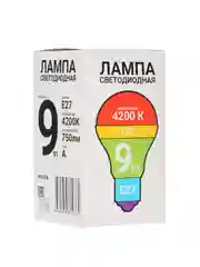 Лампа Светодиодная А60 9 Вт, Е27, 750 Лм, 4200 К, 175-245 В, Ra80, IRF 5%