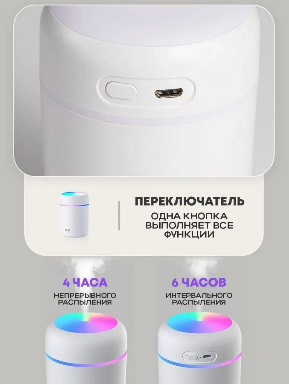 Белый увлажнитель воздуха для дома, настольный