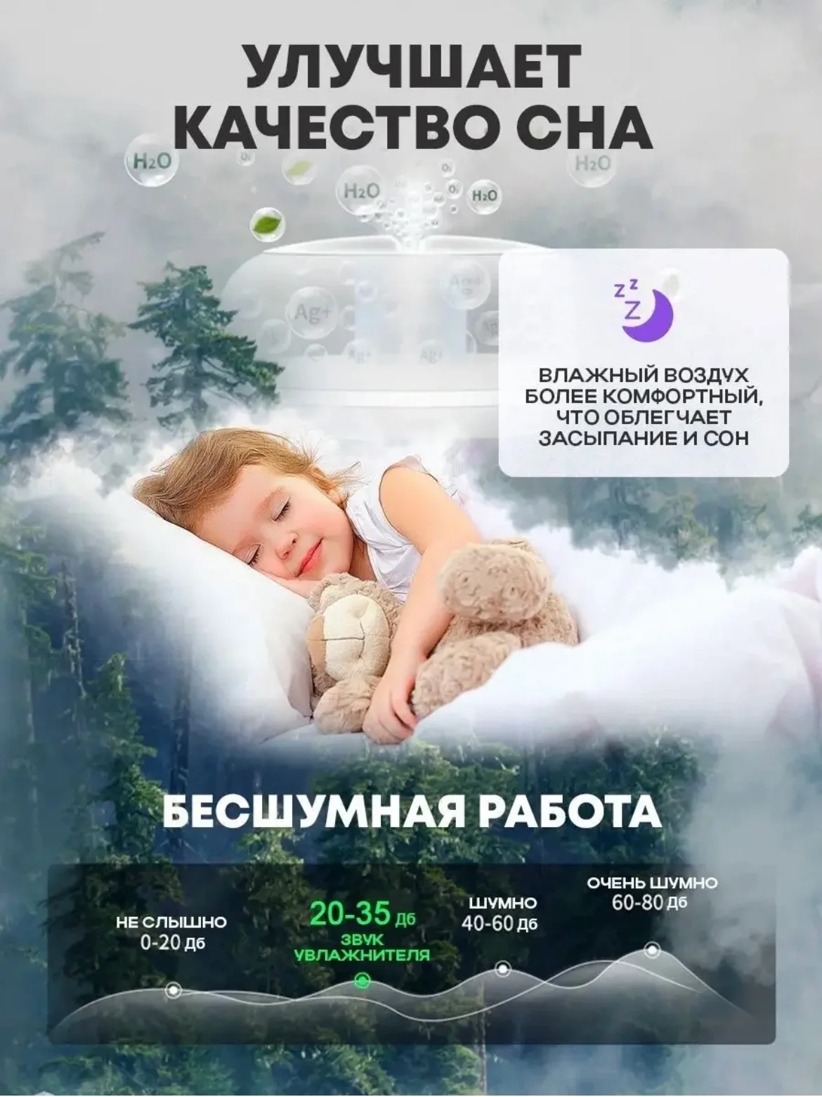 Белый увлажнитель воздуха для дома, настольный