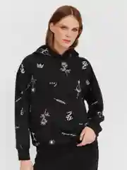 Черный женский утеплённый худи с начёсом